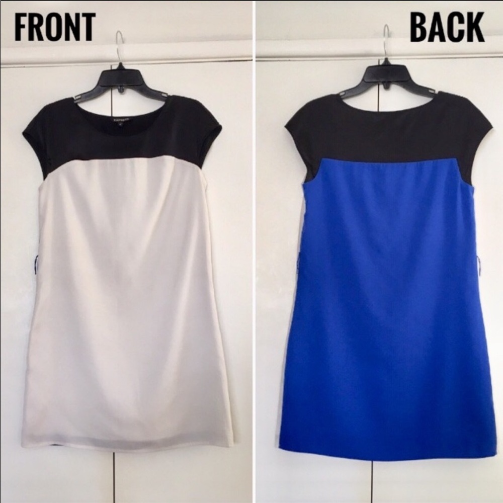 Express XS Color Block Dress (white, blue, black)